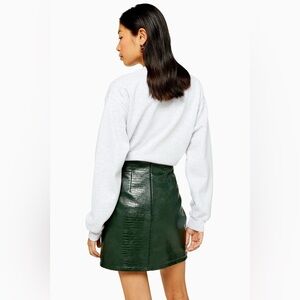 Topshop Dark Green Textured Skirt